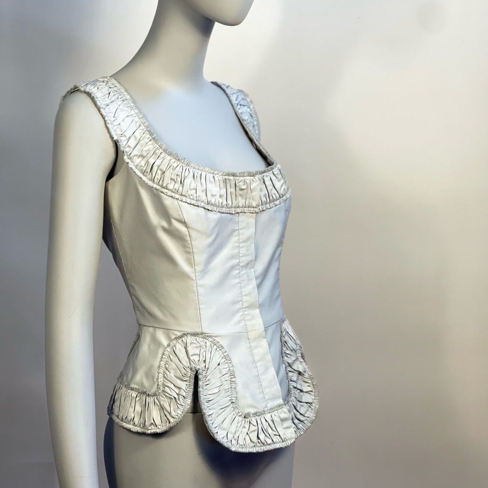 Vivienne Westwood SS15 WHITE CORSET W SQUIGGLE HEM AND RUCHED NECKLINE IT 40